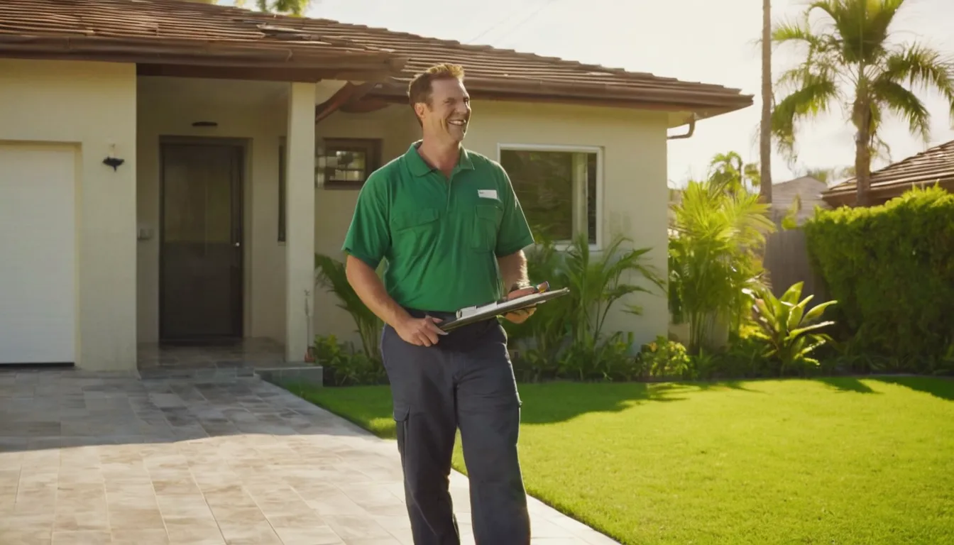 Friendly septic provider talking with a homeowner beside a yard in Davie